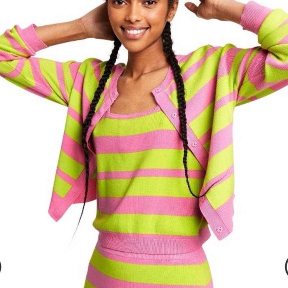 Victor Glemaud Pink and Lime Green Striped Cardigan